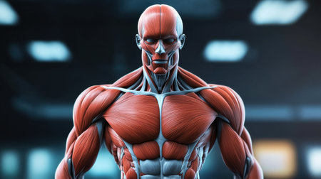A highly detailed representation of human musculature, showcasing realistic muscle textures and structures. Ideal for educational, artistic, and anatomical studies.の素材