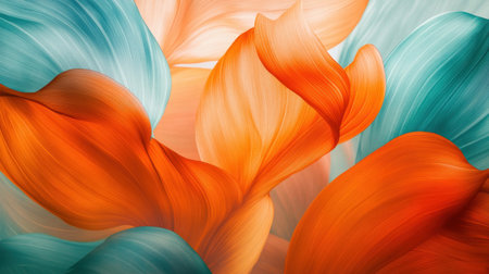 This stunning abstract image features flowing organic shapes in rich orange and soft blue tones, ideal for creative projects, backgrounds, or wallpapers.の素材