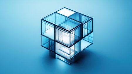 Architectural 3D render in isometric view, modern structure with reflective glass elementsの素材