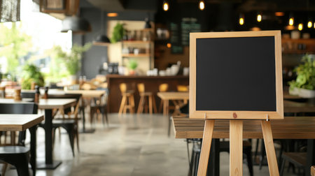 Blank menu board stand with dark board, simple design for flexible use in different spacesの素材