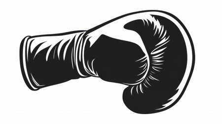 Simple outline of a boxing glove isolated on white, black and white, minimalist design; for sports icons and symbolsの素材