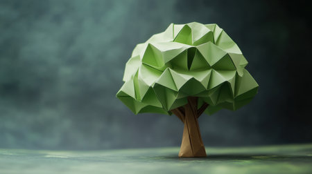 Paper origami tree beginning to turn real, concept of growth, transformation, and environmental awarenessの素材