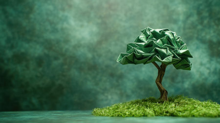 Transition of origami paper tree into a living tree, symbolizing growth, change, and creativityの素材