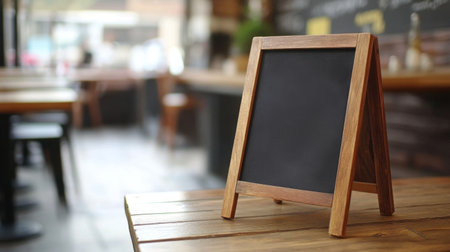 Minimalist empty menu board stand with blank blackboard, suitable for cafes or restaurantsの素材