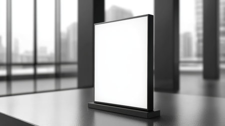 Clean and simple empty menu board stand on display, blank and ready for use in any settingの素材