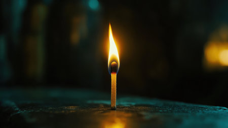 A small yet powerful flame from a matchstick pierces through darkness, capturing a moment of ignition and inspiration.の素材