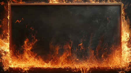 Fiery border illuminates a blackboard, with dancing flames adding intensity to the composition.の素材