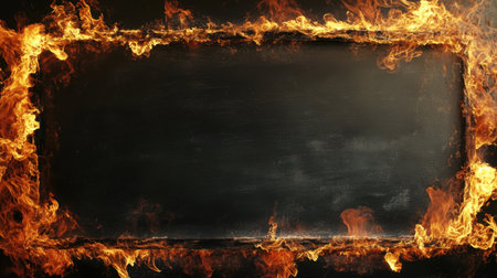 Fiery border illuminates a blackboard, with dancing flames adding intensity to the composition.の素材