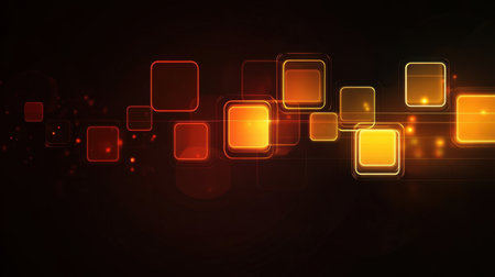 This vibrant abstract background showcases dynamic geometric shapes with a blend of orange and yellow lights, perfect for modern design projects or artistic presentations.の素材