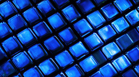 A visually stunning array of blue mosaic tiles forms a captivating pattern, highlighting the beauty of shiny surfaces and deep colors perfect for artistic and design applications.の素材