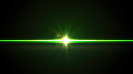 A vibrant green laser beam shines across a dark backdrop, creating a dynamic and energetic feel perfect for abstract designs or futuristic concepts.の素材