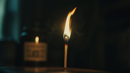 A small yet powerful flame from a matchstick pierces through darkness, capturing a moment of ignition and inspiration.の素材