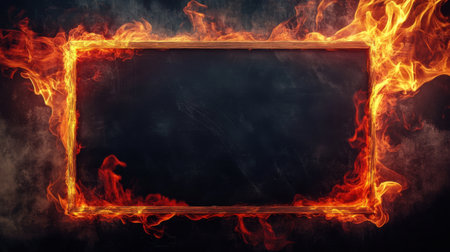 Blackboard with glowing fire along its edges, providing a dynamic and fiery frame for bold statements.の素材