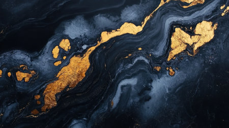 Stunning abstract painting that features swirling dark patterns with striking gold accents, perfect for adding a touch of elegance and luxury to any space.の素材