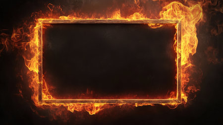 Blackboard with glowing fire along its edges, providing a dynamic and fiery frame for bold statements.の素材