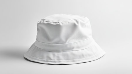 A stylish white bucket hat presented on a clean background, perfect for summer outings, casual wear, and various outdoor activities while offering sun protection.の素材