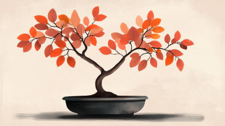 A stunning digital artwork of a bonsai tree showcasing bright autumn leaves. The vibrant colors evoke a sense of peace, making it perfect for nature-inspired decor.の素材