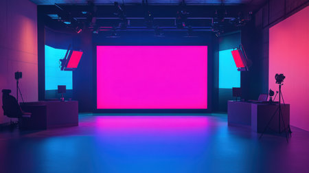 A contemporary photography studio featuring vivid lighting and colorful backdrops, ideal for creative projects and professional shoots in an innovative environment.の素材