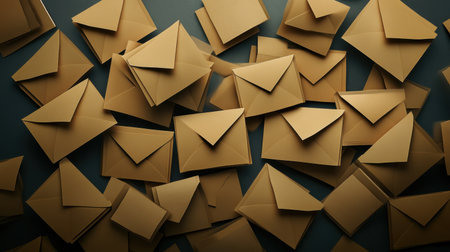 A captivating visual of scattered brown envelopes against a dark backdrop, showcasing themes of communication and creativity in a minimalistic and artistic composition.の素材