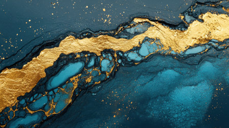 Stunning abstract artwork featuring deep blue and shimmering gold tones, perfect for modern decor, branding, and artistic projects, evoking elegance and creativity.の素材