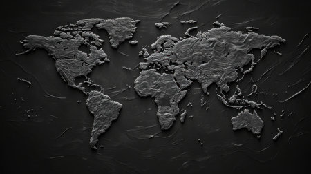 An artistic world map created with a textured dark background, perfect for travel, geography projects, or modern visual designs. An ideal choice for educational purposes.の素材