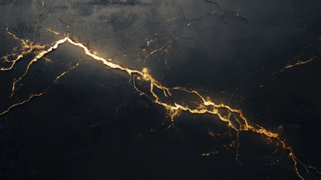 This image features an abstract backdrop with dramatic black and gold lightning streaks, perfect for projects needing a touch of elegance and modern artistry.の素材