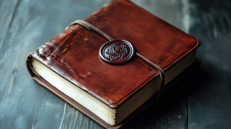 Capture the essence of creativity with this leather bound journal featuring a wax seal. Ideal for writers and artists seeking a vintage style for their thoughts and ideas.の素材