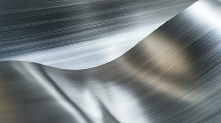 This image features a smooth metal surface with elegant curves and subtle reflections, ideal for creative design projects and modern backgrounds. Perfect for industries and artistry.の素材