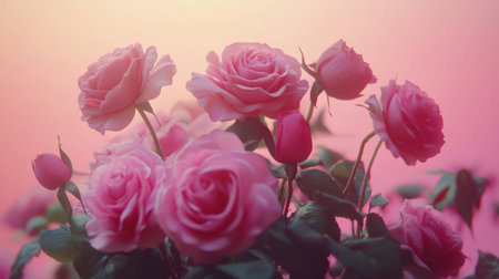 A stunning composition of vibrant pink roses arranged beautifully against a soft, dreamy background, perfect for capturing the essence of nature, romance, and elegance in your projects.の素材