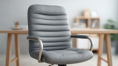 Discover a sleek gray office chair situated in a modern workspace, designed to enhance comfort and productivity in a stylish and minimalistic environment.の素材