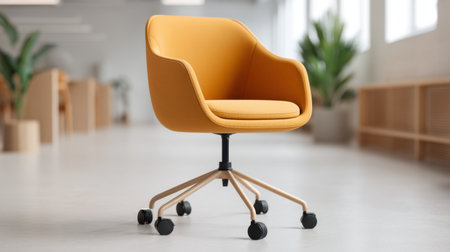 Discover the perfect blend of style and comfort with this modern office chair featuring a padded seat, adjustable height, and vibrant yellow hue, ideal for any workspace.の素材