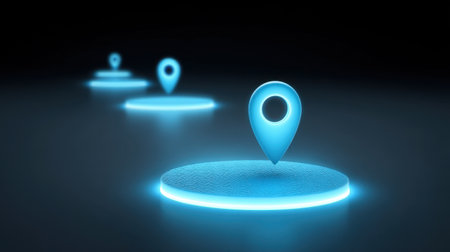 Discover a futuristic visual featuring a glowing pathway marked with vibrant symbols, conveying themes of direction, guidance, and exploration in a modern setting.の素材