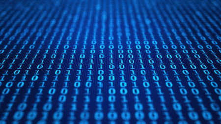 A captivating digital representation of binary data streaming on a computer screen, showcasing vibrant blue tones and intricate patterns, ideal for technology-related projects.の素材