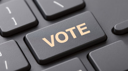 This image features a close-up of a keyboard key reading Vote symbolizing online participation in elections and encouraging civic engagement in a digital world.の素材