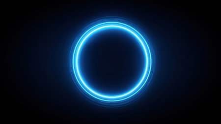This image features a mesmerizing blue glowing circle design set against a dark futuristic background, perfect for technology themes and modern digital art projects.の素材