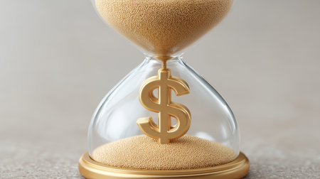 This intricate hourglass with a dollar sign captures the essence of time and money management, making it perfect for financial themes, investment strategies, and business concepts.の素材