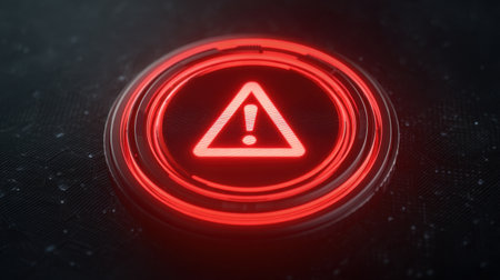 This image features a striking red alert symbol, highlighting a critical warning for system issues. Ideal for designs and concepts related to safety and technology.の素材
