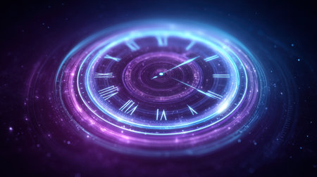 Explore a captivating visual representation of time, illustrating its influence on business impact through vibrant colors and modern design. Perfect for innovation themes.の素材