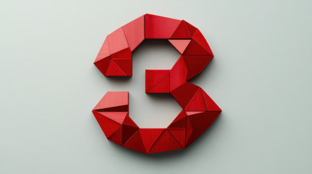 An artistic representation of the number three using vibrant red triangular shapes arranged on a minimalist background, creating a unique and modern geometric design.の素材