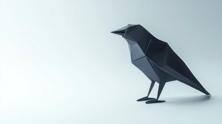 A striking black origami bird figurine stands elegantly against a soft background, offering a perfect blend of minimalism and creative craftsmanship for artistic projects.の素材