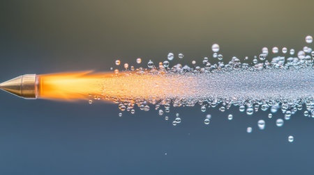 A stunning image of a speeding bullet generating a captivating splash of water droplets, showcasing the interplay of motion and fluid dynamics in a breathtaking visual contrast.の素材