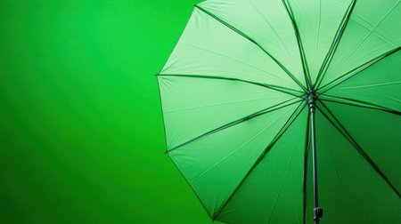 A vibrant green umbrella stands out against a vivid green backdrop, creating a cheerful and artistic visual suitable for various creative projects. Perfect for themes related to nature or weather.の素材