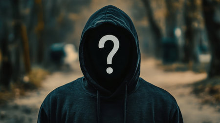 A mysterious hooded figure stands in a foggy forest, creating an atmospheric and enigmatic scene that evokes feelings of curiosity and intrigue in the viewer.の素材