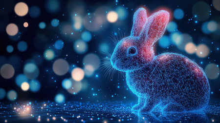This captivating digital artwork features a glowing rabbit surrounded by colorful bokeh lights, perfect for enhancing creative visual projects and artistic designs.の素材