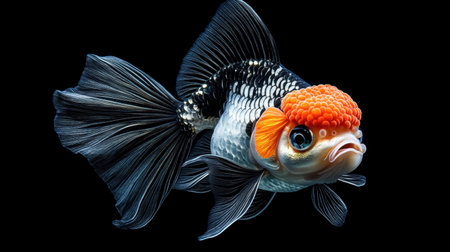 A stunning goldfish featuring an eye-catching head growth swims elegantly in its habitat. Captivating details and vibrant colors make this a perfect addition to aquatic-themed collections.の素材