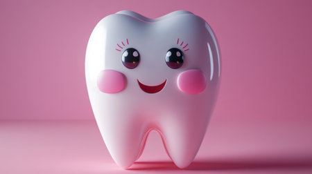 A delightful and colorful cartoon tooth character with a joyful expression, designed to promote dental hygiene and health awareness, perfect for educational materials aimed at children.の素材
