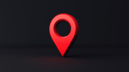 Vibrant red location pin on a dark background symbolizes navigation and mapping, ideal for digital applications, marketing needs, and location-based services.の素材
