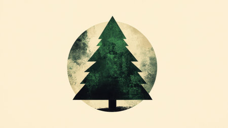 A captivating vintage-style illustration featuring a green pine tree against a softly textured circular backdrop, ideal for seasonal decoration or nature-themed projects.の素材