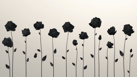 A beautiful arrangement of black rose silhouettes on a soft neutral background, perfect for conveying elegance, romance, or artistic expression in various creative projects.の素材