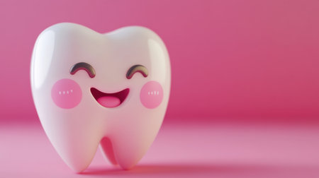 Delightful cartoon tooth character with a happy expression, perfect for representing dental hygiene and child-friendly health messages in vibrant, engaging visuals.の素材